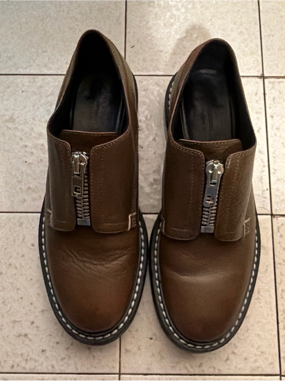 Rag & Bone Saxon Zip-Front Leather Loafer Brown 38.5/8